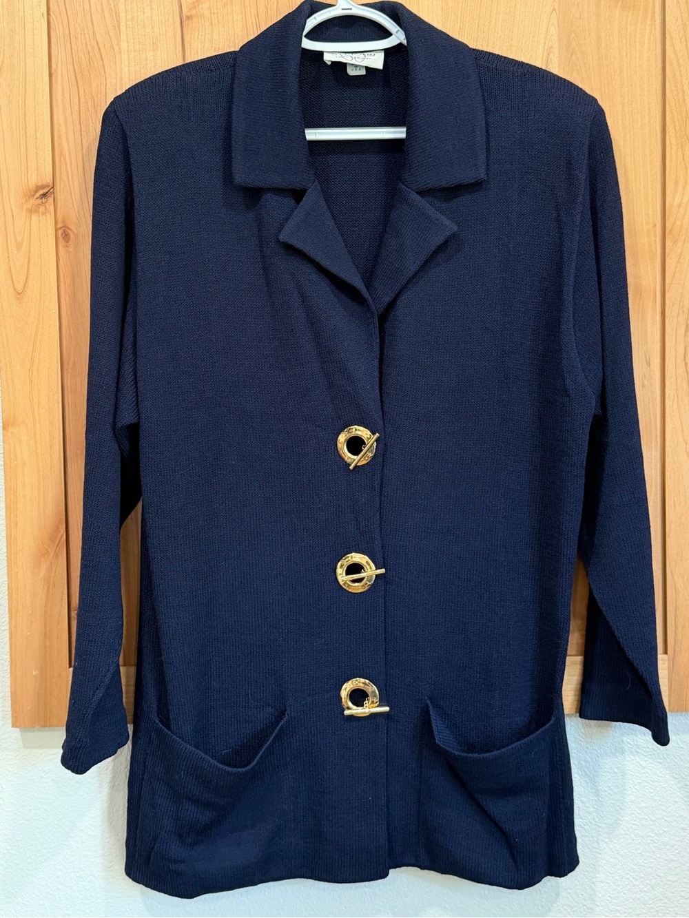 St. John Navy Knit Blazer with Gold-Tone Circle Buttons